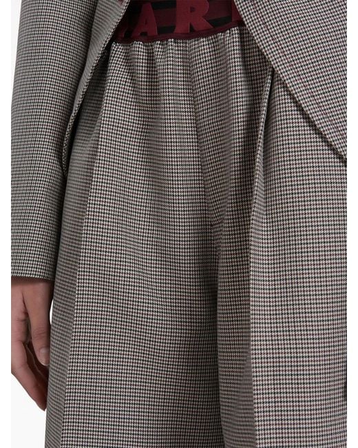 Marni Gray Logo-Waistband Houndstooth Trousers