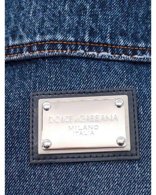 Dolce & Gabbana Blue Denim Jacket With Logoed Label for men