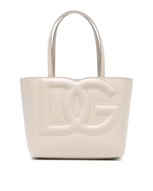 Dolce & Gabbana Natural Dg Logo Leather Tote Bag