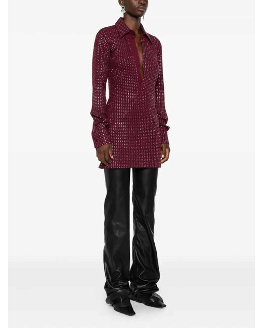 The Attico Purple The Embellished Long-Sleeved Dress