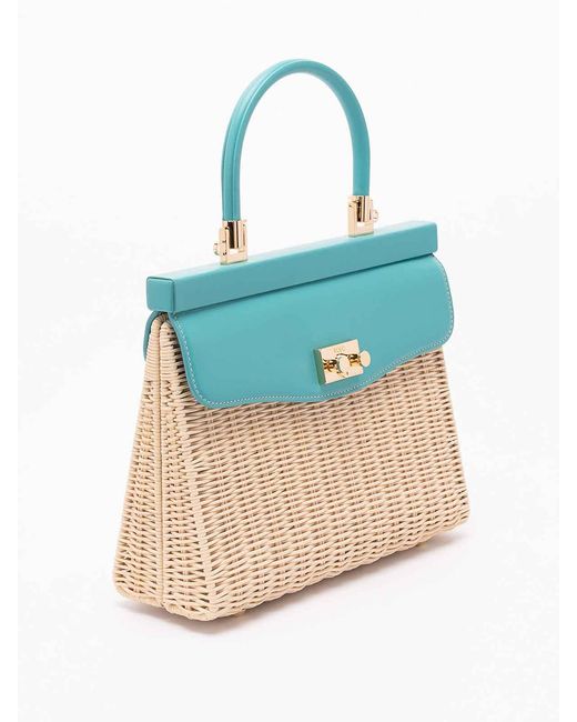 Rodo Blue Wicker And Leather Medium Handbag