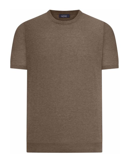 Nome Brown Crew Neck Cotton Knitted T-Shirt for men