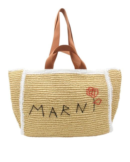 Marni Metallic Natural And Raffia Tote Bag