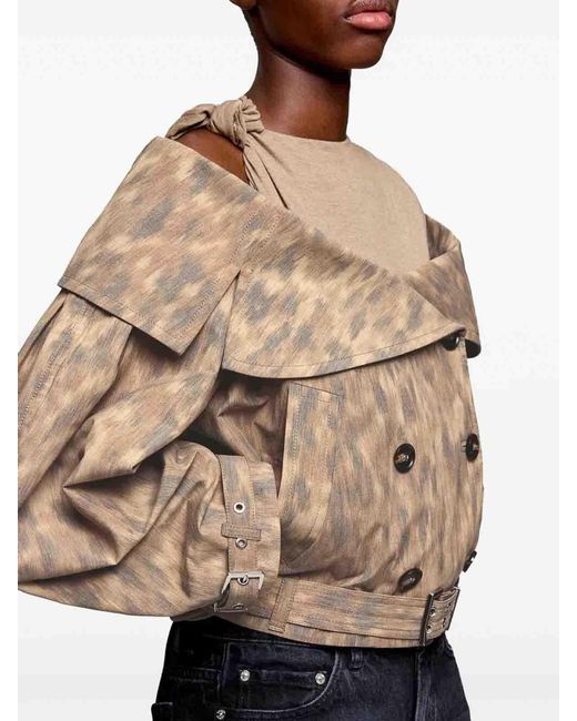 Ganni Natural Printed Stretch Cotton Open Collar Jacket