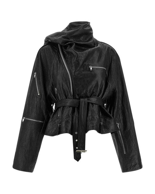 Rick Owens Black Cropped Scarf Flight Jacket