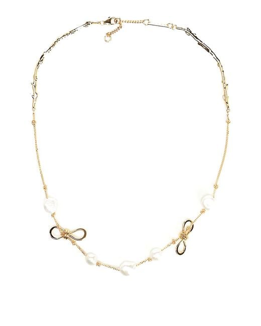 Marni Natural Necklace With Knots And Pearls