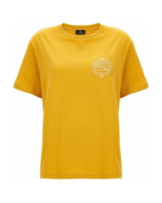Etro Yellow Cotton Embroidered T-Shirt