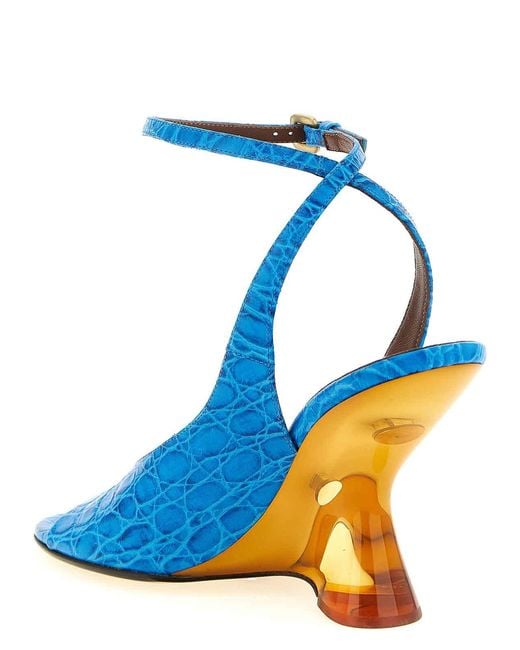 Dries Van Noten Blue Embossed Leather Sandals