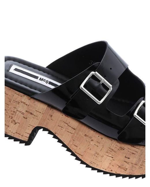 McQ Alexander McQueen Black Patent Leather Debbie Sandals