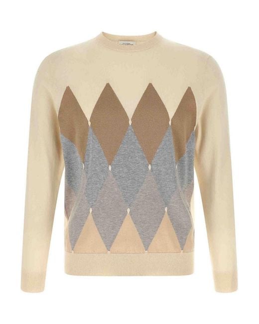 Ballantyne White Argyle Sweater for men