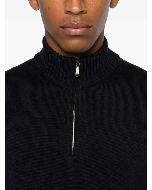 Drumohr Black Long Sleeve Mock-Neck Zip Sweater for men