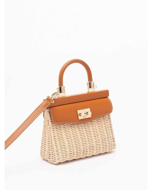 Rodo Brown Wicker And Leather Small Handbag