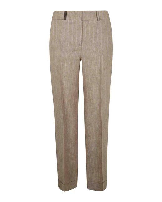 Peserico Gray Pinstripe Linen Canvas Trousers