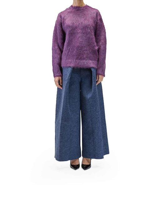 Sunnei Purple Hairy Knit Round Neck Sweater for men