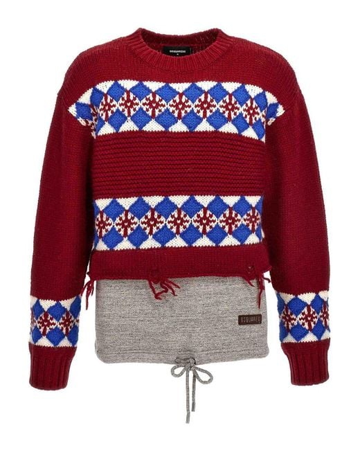 DSquared² Red Jacquard Knit for men