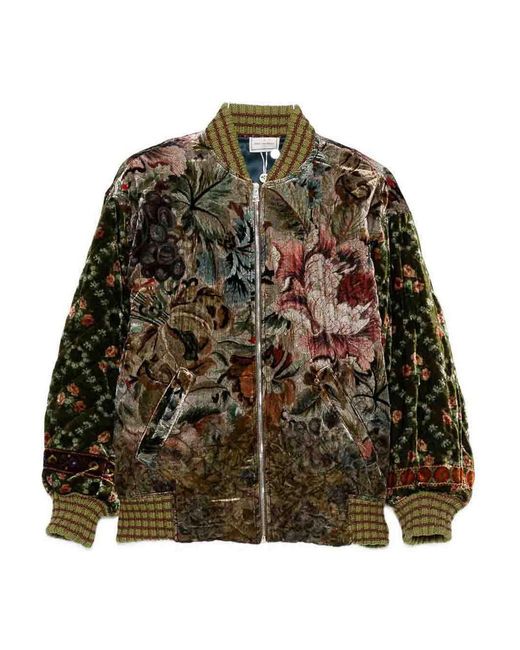 Pierre Louis Mascia Green Printed Silk Blend Bomber Jacket