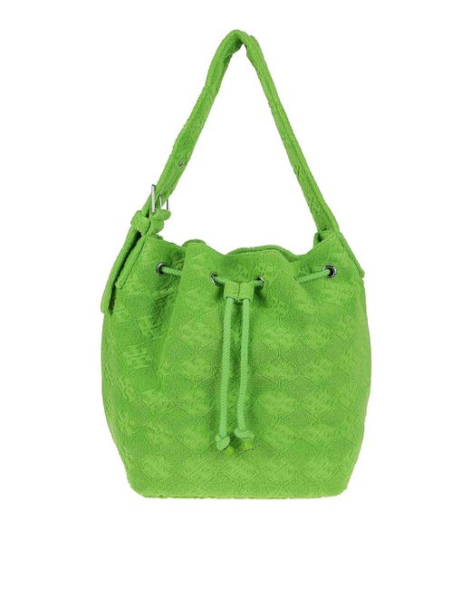 Tory Burch Green T Monogram Terry Oversized Bucket Bag