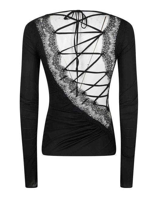 Blumarine Black Jersey Top With Lace