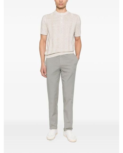 Brunello Cucinelli White Textured Rib Knit T-Shirt With Henley Collar for men