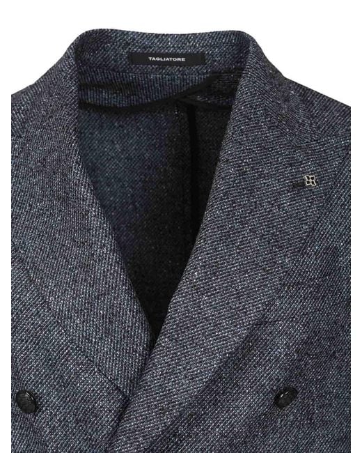 Tagliatore Black Double-Breasted Wool And Silk Blazer for men