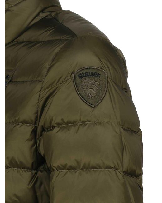 Blauer Green Nylon Down Jacket With Striped Stitching for men