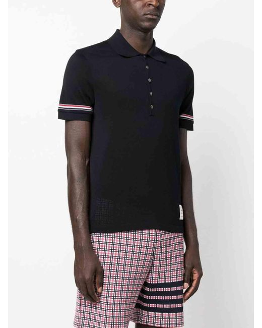 Thom Browne Black Rwb-stripe Polo Shirt for men