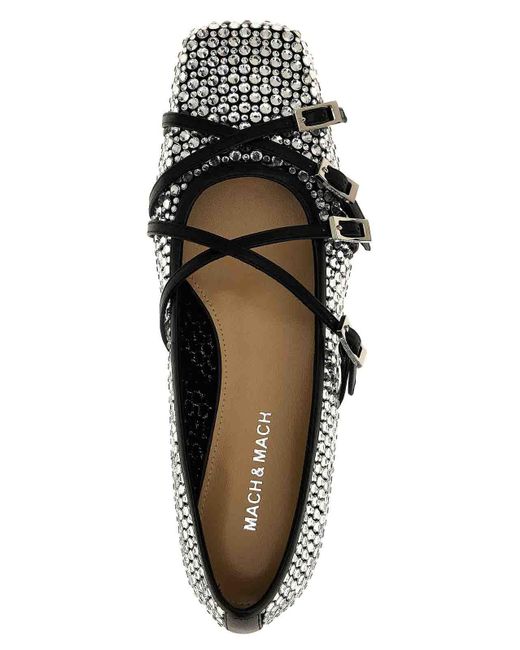 Mach & Mach Black Crystal Net Ballet Flats
