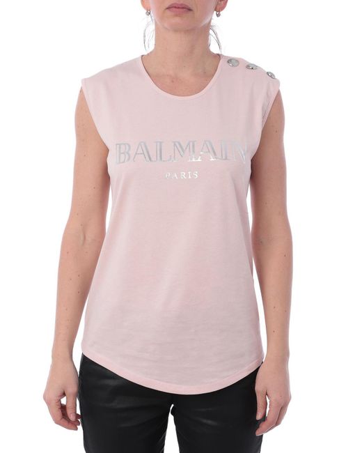 Balmain Pink Logo Print Cotton Tank Top