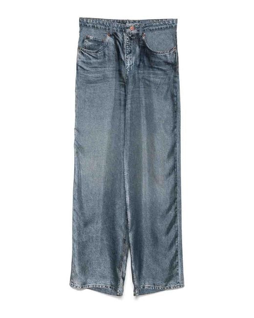 Pierre Louis Mascia Blue Denim Print Silk Trousers
