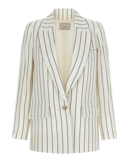 Peserico White Pinstripe Twill Blazer