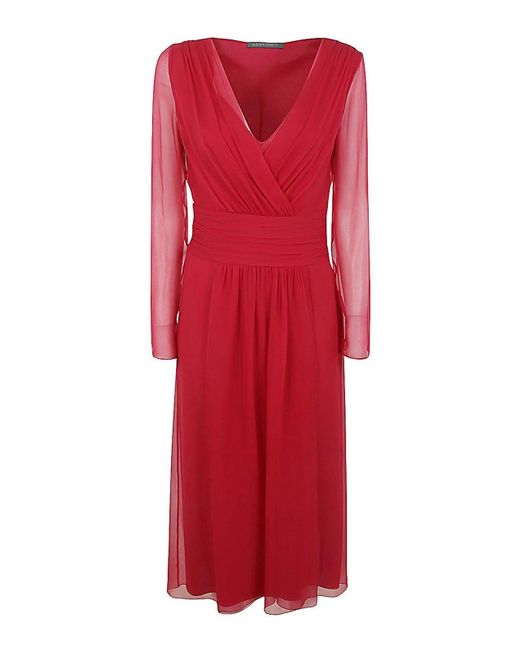 Alberta Ferretti Red Long Sleeve Elegant Dress