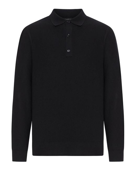 Tom Ford Black Silk And Cotton Piquet Polo Shirt for men