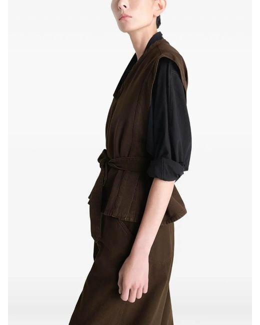 Lemaire Brown Belted V-Neck Top