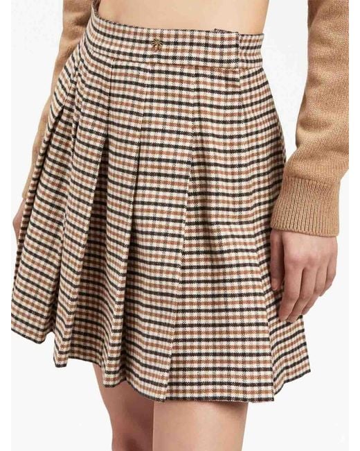Palm Angels Natural Checked High-Waisted Mini Skirt