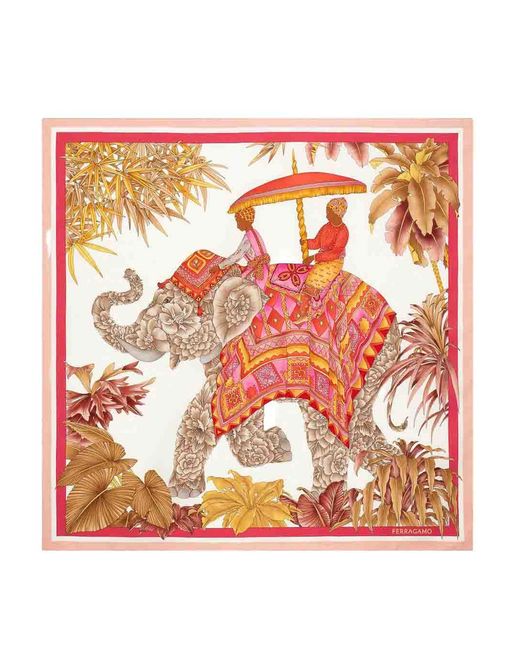 Ferragamo Pink Printed Silk Foulard