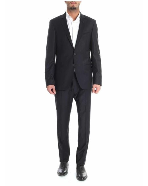 Karl Lagerfeld Black Wool Two Button Suit for men