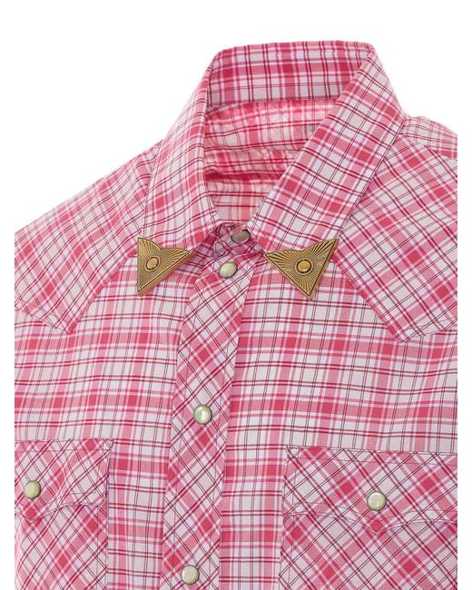 Versace Pink And Informal Check Shirt for men