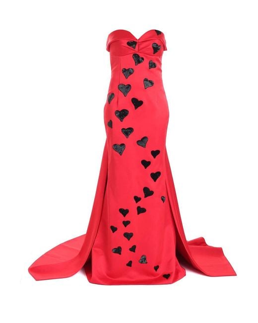 Moschino Red Embellished Heart Sleeveless Maxi Dress