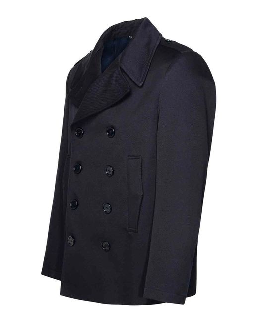 Dolce & Gabbana Blue Wool Double Breasted Coat for men