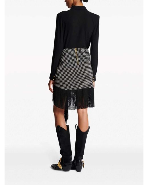 Balmain Black Fringed Silk Scarf Skirt