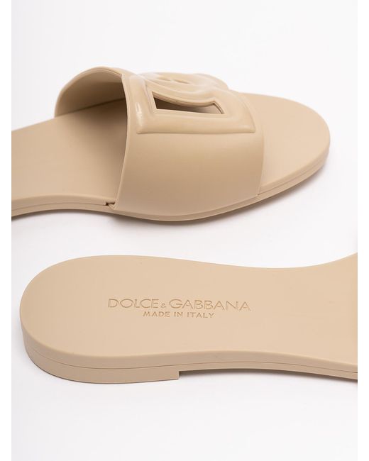 Dolce & Gabbana Natural Rubber Beachwear Slides With Dg Logo