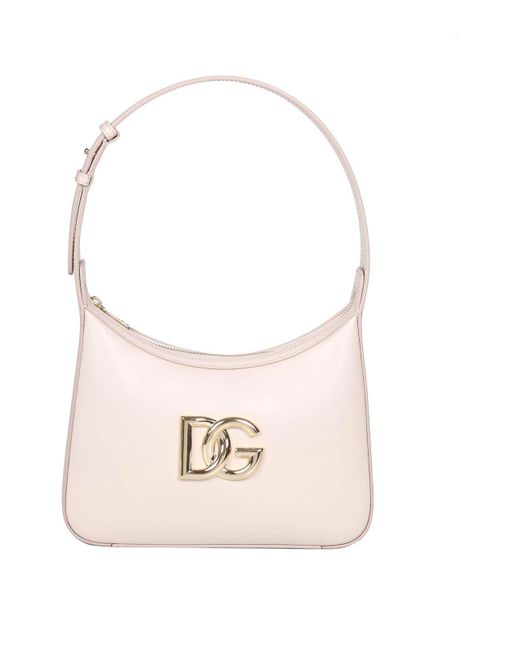 Dolce & Gabbana Natural 35 Shoulder Bag In Leather With Dg Logo