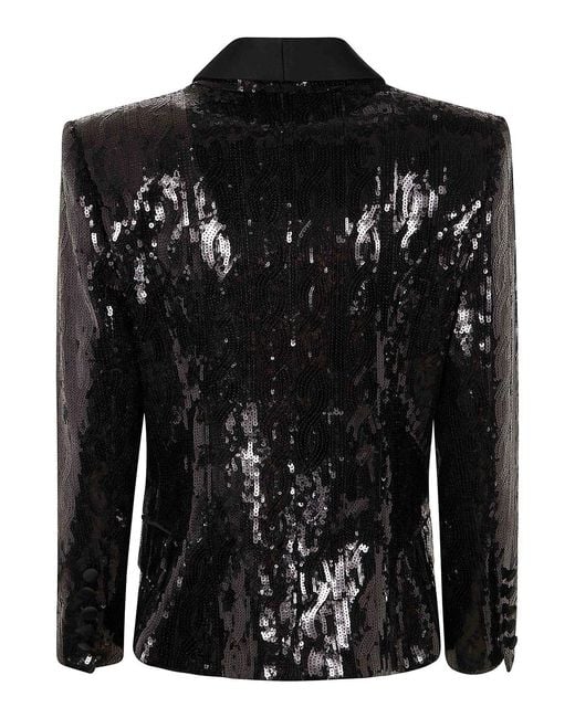 Balmain Black V-Neck Glitter Satin Tailored Jkt