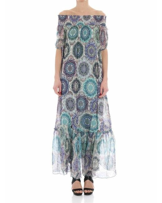 Fuzzi Blue Off Shoulder Dress