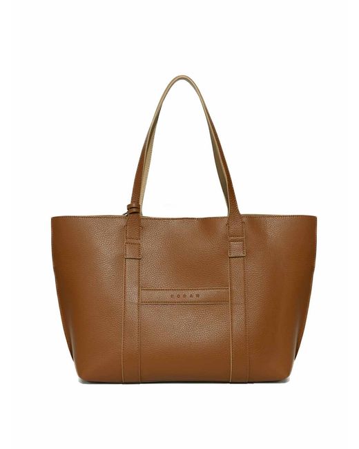 Hogan Brown Script Medium Tote Bag