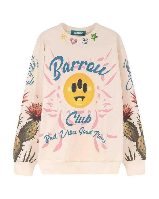 Barrow White Cotton Sweatshirt With Cactus Print for men