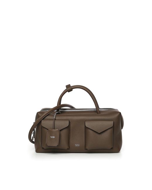 Max Mara Brown Large Leather Satchel Bag With Pockets