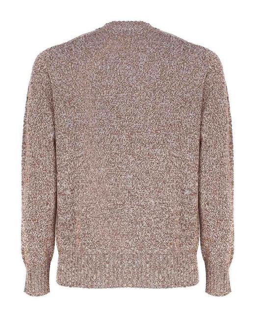 Malo Brown Crew-neck Sweater In Moulin Cashmere for men