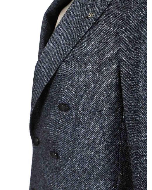Tagliatore Black Double-Breasted Wool And Silk Blazer for men