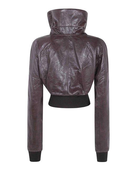 Rick Owens Brown Dracuflight Cropped Leather Bomber